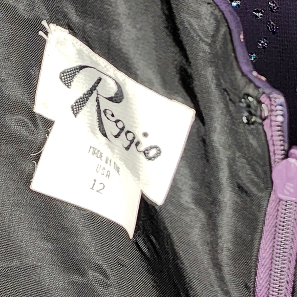 REGGIO Dress Vintage Gown Beaded Purple Maxi Colorful Rhinestone Covered Fabric - Picture 9 of 13